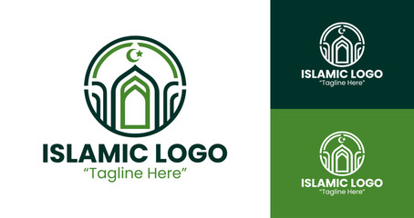 Stylish Islamic Logo with Green and Geometric Mosque Symbols