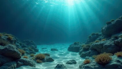 Fototapeta premium Underwater scene with rocks and plants