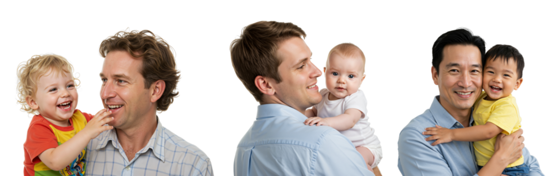 Diverse Fathers Holding Young Children Smiling and Bonding Together in Portrait