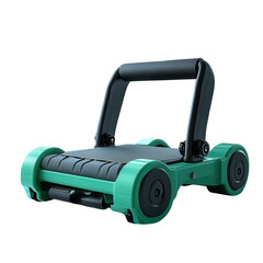 Fototapeta premium Modern green and black ergonomic fitness roller with padded handles and textured grip for core strengthening and exercise isolated on transparent background