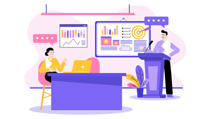 Business presentation featuring various charts and graphs, suitable for financial reports, data analysis, and professional presentations. Business, finance, analytics.