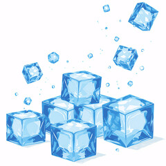 Ice cube background, drink, ice cube texture, feel the freshness and coolness of water from ice cubes, ice cubes on blue, Melting piece of ice on a white background with reflection.Generative ai