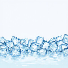 Ice cube background, drink, ice cube texture, feel the freshness and coolness of water from ice cubes, ice cubes on blue, Melting piece of ice on a white background with reflection.Generative ai