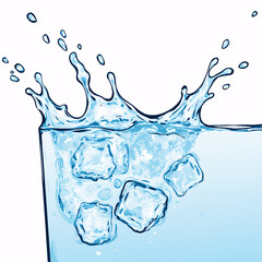 Ice cube background, drink, ice cube texture, feel the freshness and coolness of water from ice cubes, ice cubes on blue, Melting piece of ice on a white background with reflection.Generative ai