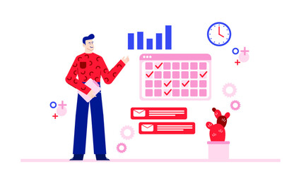 Man showing project management data, suitable for presentations, business reports, articles, and blog posts related to project management and data analysis.