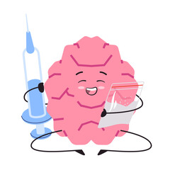 Brain addiction morphine addiction narcotic addicted character adorable cute of organ anatomical with facial expression