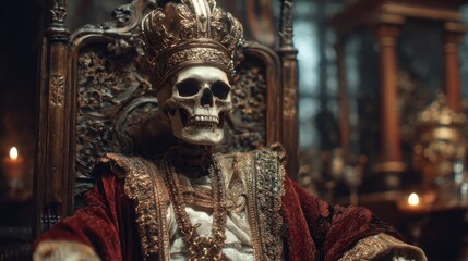 Obraz premium Skeleton king in ornate chair