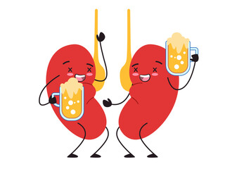 Kidney drink alcohol drunk kidneys disease character adorable cute of organ anatomical with facial expression