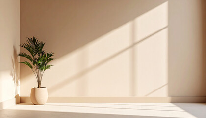 Fototapeta premium Neutral-toned clay wall with subtle natural light and plant shadows