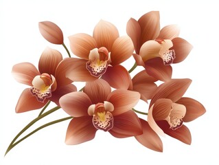 Orchid flower spray,  brown colors, isolated on white background, macro closeup
