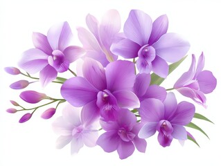 Orchid flowers bouquet, purple colors, isolated on white background, high-resolution floral clipart