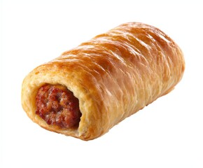 Sausage roll, lunch or snack, cooked, isolated on white