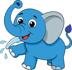 Obraz premium Cute cartoon elephant spraying water, kawaii animal vector on white background