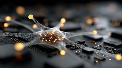 AI Neural Network: Artificial Intelligence Neuron Connection on Microchip