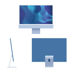 Realistic Computer blue color 3D realistic vector mockup isolated Vector