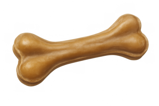 Light brown dog bone treat, isolated on a transparent background, serving as an ideal element for various pet-related projects