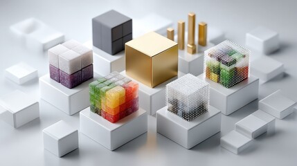 Variety of Textured and Colored Cubes: Abstract 3D Composition