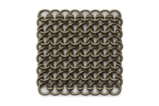Metallic chainmail texture forming a seamless repeating pattern, ideal for backgrounds or textures with a transparent background - Powered by Adobe