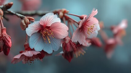 Cherry Blossom Branch: Delicate Pink Flowers on Dark Backdrop
