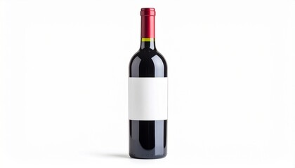 Premium Wine Bottle Mockup: High-Gloss Red Wine Bottle with Blank Label on White Background