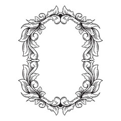 illustration art balck and white hand drawn engraving frame ornament design	