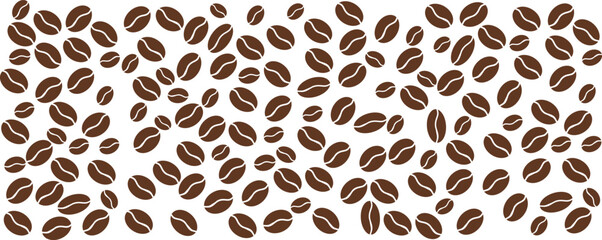 Pattern of scattered coffee beans on white background.