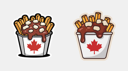 Delicious Cartoon Poutine with Maple Leaf Container Design