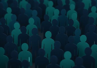 Obraz premium A large crowd of teal and dark blue paper people