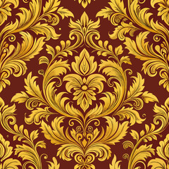 Elegant Gold Damask Seamless Pattern Luxurious Vector Design for Textile, Wallpaper, and Fabric