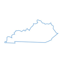 A blue outline of the state of Kentucky on white background	
