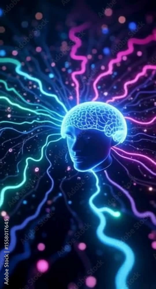 Poster human brain with glowing neural pathways and connections for artificial intelligence