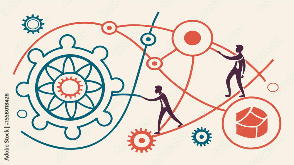 Poster business process collaboration & system integration. teamwork, engineering, and strategy concept wit