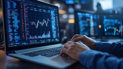 Analyzing stock market data on a laptop for financial investment