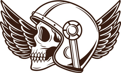 "Vintage Skull with Winged Helmet Vector – Biker Style Tattoo Art for Motorcycle Design"

