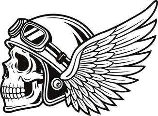"Winged Skull with Biker Helmet and Goggles – Vintage Motorcycle Club Vector Illustration"

