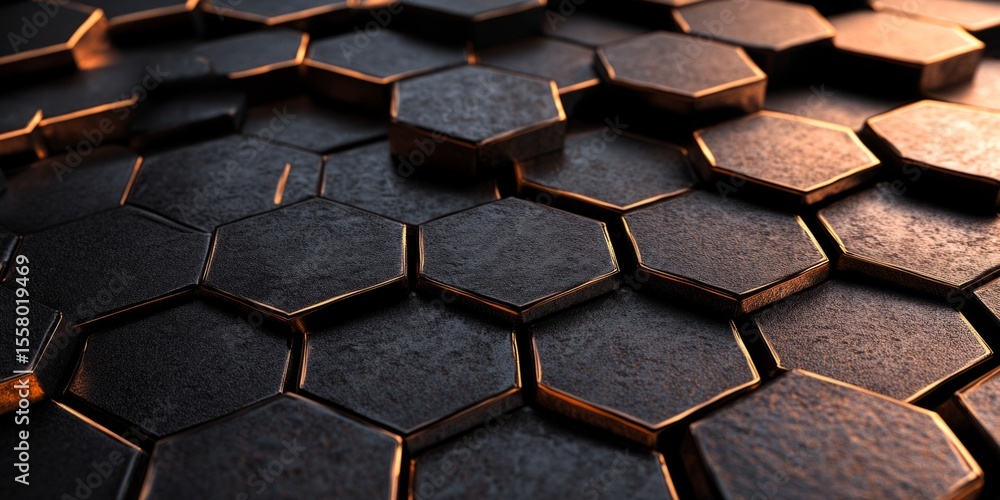 Aufkleber High-resolution close-up of interlocking hexagonal tiles with a 3D effect, ideal for modern, geometric backgrounds.