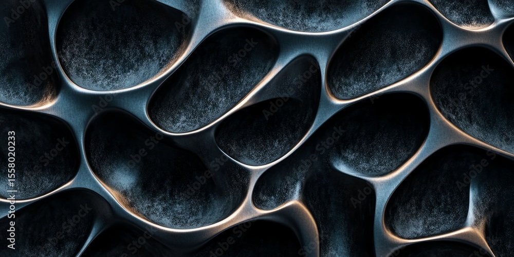 Poster layered, organic patterns with rich textures and deep shadows, perfect for bold, abstract background