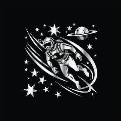 Scuba diver with fish on the black background. Vector illustration. Illustration of a scuba diver and a ship on a black background.