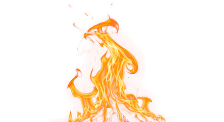 Vibrant Dancing Flames with Orange and Yellow Hues Isolated on White.