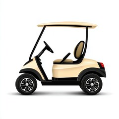Beige Golf Cart with Black Accents on White Background