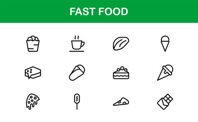 Professional Fast Food Icons Pack with Creative Vector Illustrations of Popular Snacks, Beverages, and Meals