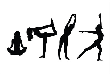 Yoga Poses Silhouettes - Women Practicing Yoga & Pilates Vector Set