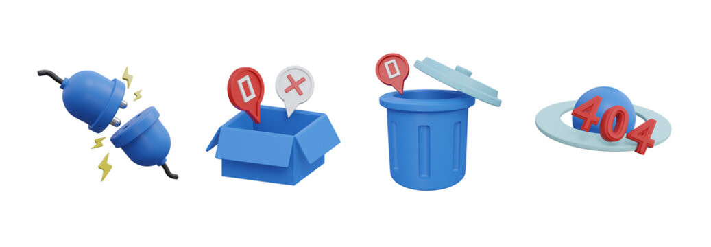 3D render empty state and error notification icons set