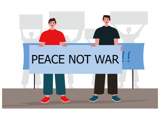 The citizens are protesting for peace for war. War illustration. Flat vector illustration.
