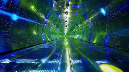 Futuristic tunnel with digital displays. - Powered by Adobe