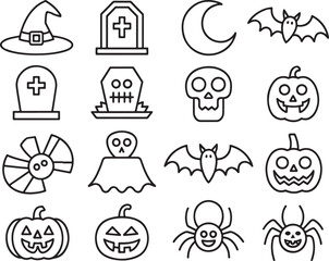 Creepy Collection of Halloween Outlines Witch Hat Tombstones Moon Bats Skull Pumpkins Ghost Spinner Spiders for Spooky Season