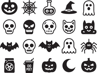 Festive Halloween Icons A Spooky and Fun Assortment of Holiday Symbols and Designs