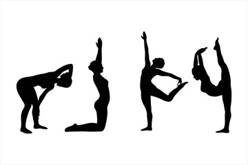 Yoga Poses Silhouettes - Women Practicing Yoga & Pilates Vector Set