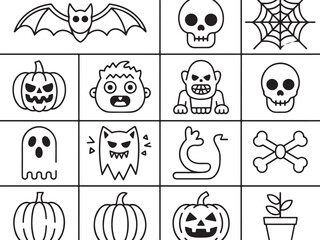 Halloween Icons Pattern Spooky and Fun Black and White Designs for a Festive Celebration of the Season