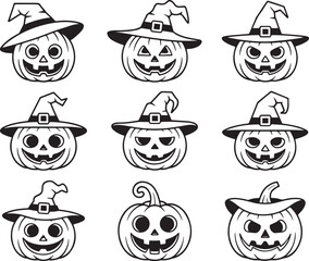 Spooky Halloween Pumpkin Patch A Collection of Unique Jack O Lantern Illustrations for Festive Decorations and Celebrations